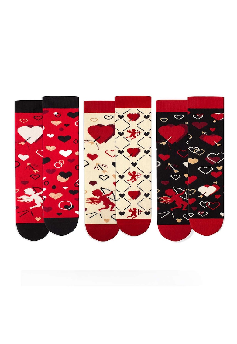 Set 3 perechi de sosete bumbac organic cu inimioare Colour Cotton Amore