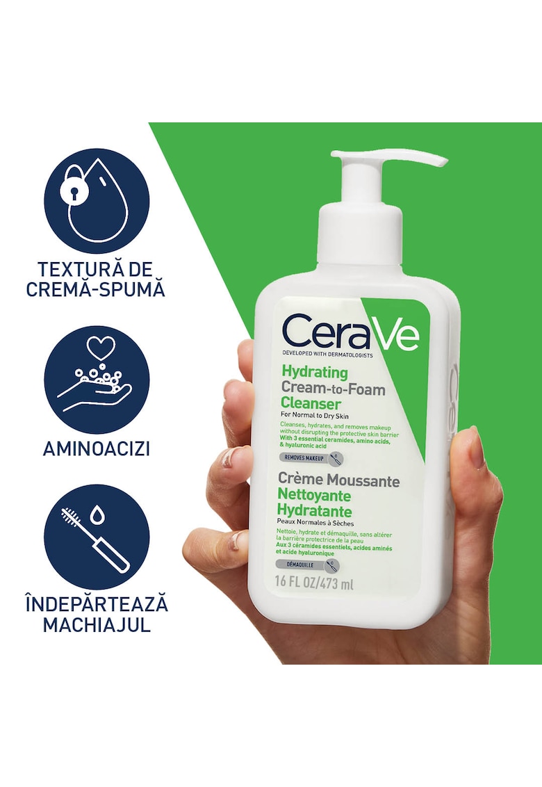 Crema de curatare spumanta si hidratanta pentru fata - cu ceramide si acid hialuronic - ten nomal-uscat - 473 ml