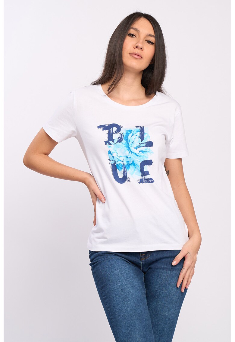 Tricou de bumbac cu imprimeu text si model floral