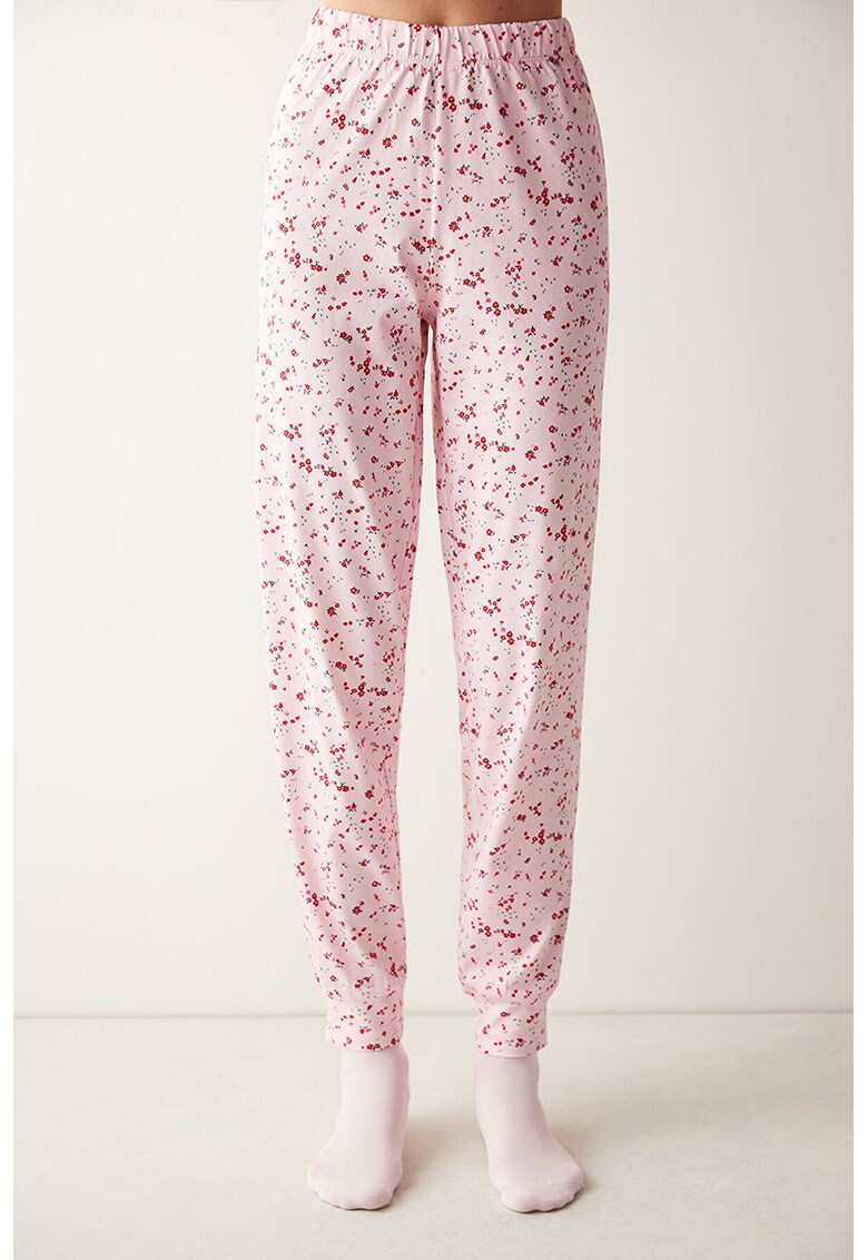 Pantaloni de pijama din bumbac cu imprimeu floral