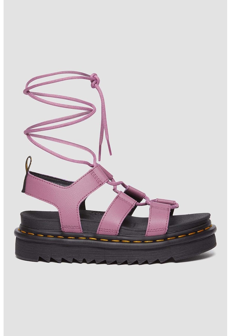 Sandale de piele cu sireturi cu talpa flatform - Roz prafuit