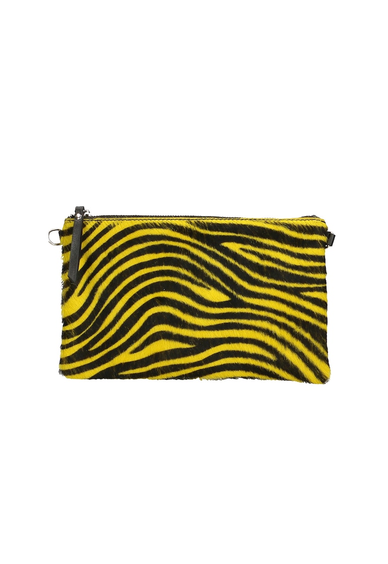 Geanta crossbody de piele si piele cu par scurt