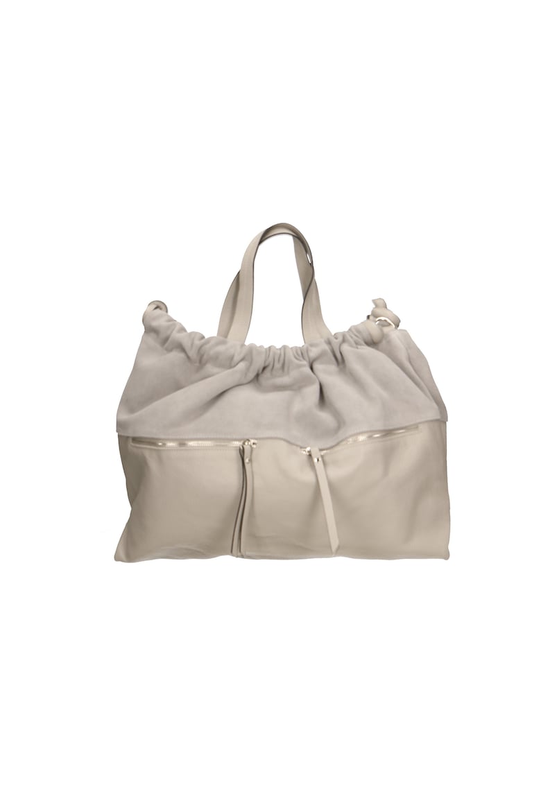 Geanta hobo de piele si piele intoarsa - Gri deschis