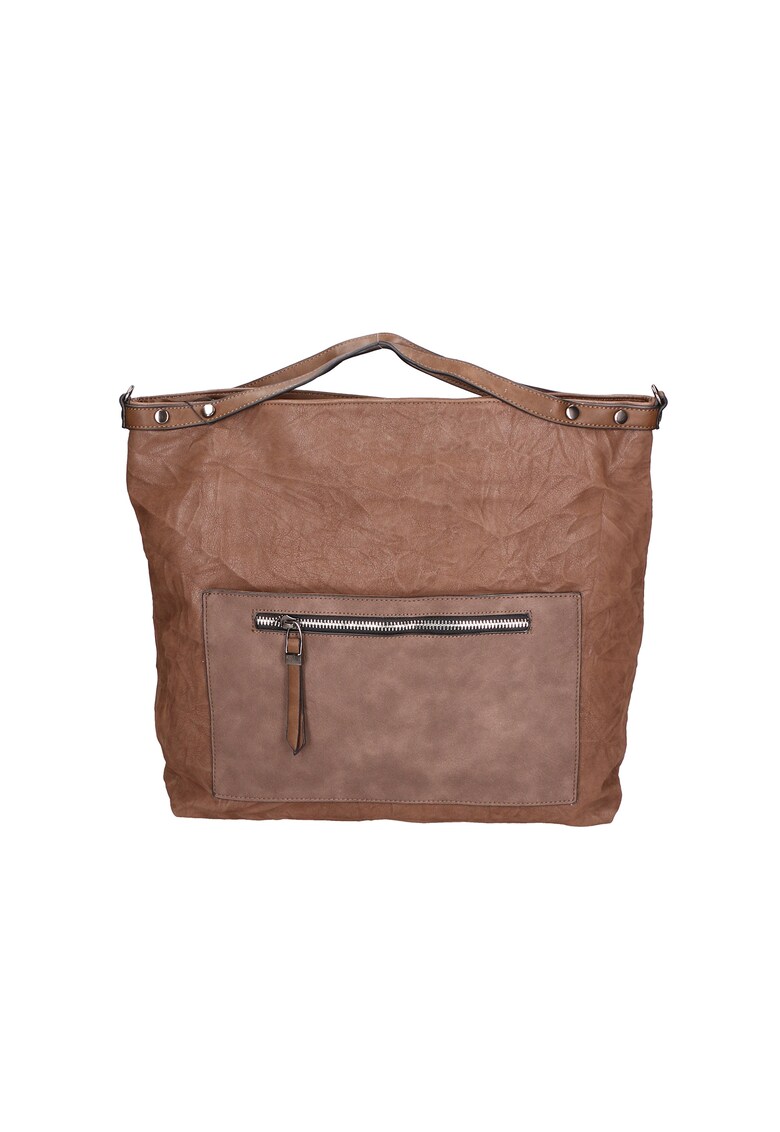 Geanta hobo cu buzunar cu fermoar - Maro taupe