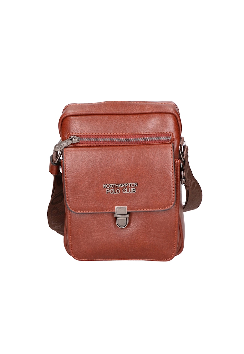 Geanta crossbody de piele ecologica cu logo 24587 - Maro inchis