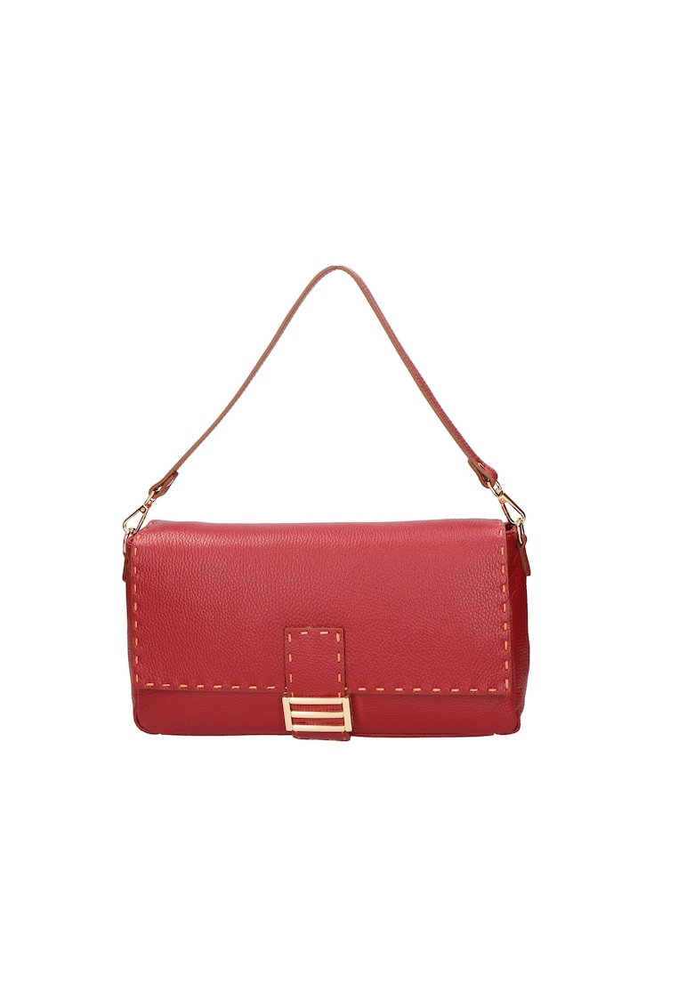 Geanta de piele cu bareta detasabila de umar - Rosu inchis