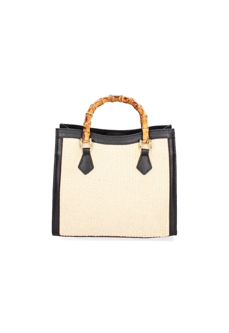 Geanta de piele si material textil cu maner