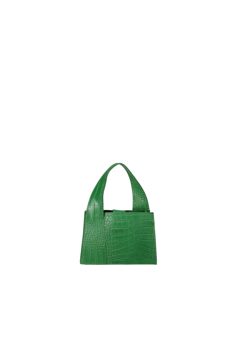 Geanta de piele cu maner si model piele de reptila - Verde