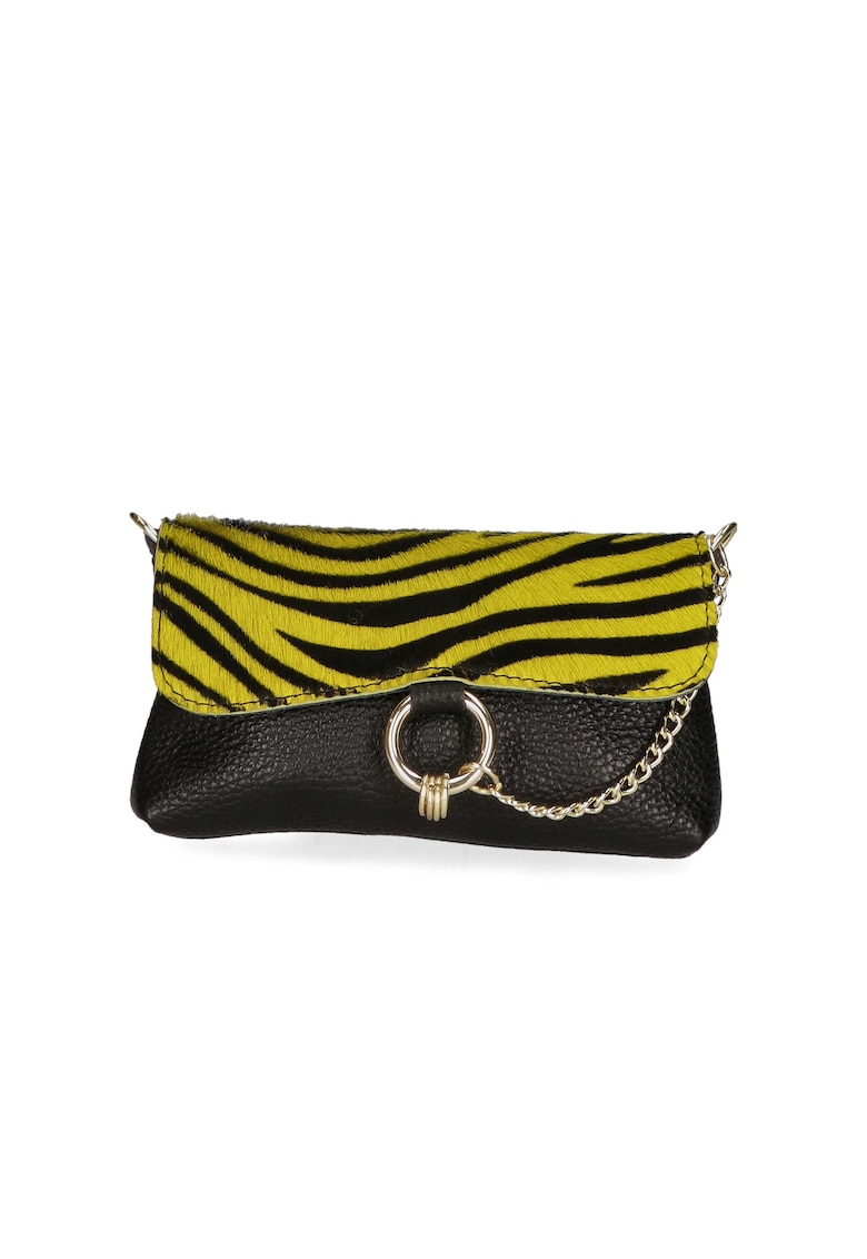 Geanta crossbody de piele cu detaliu lant - Negru - Galben