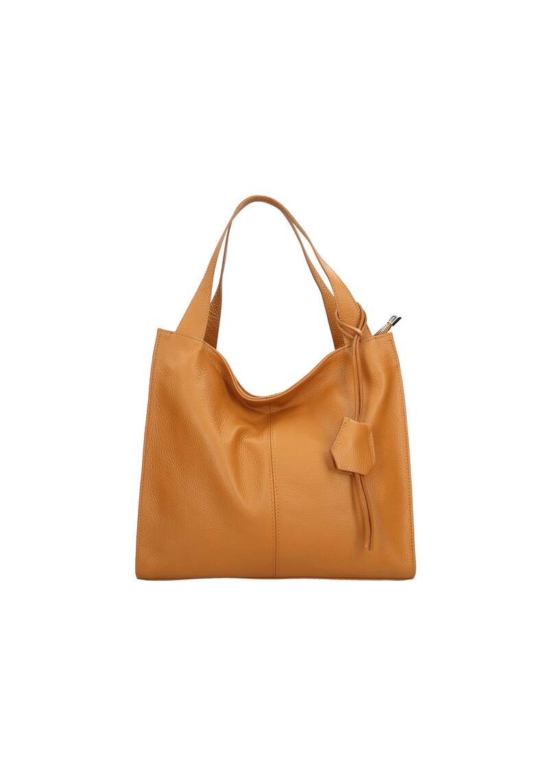 Geanta din piele cu bareta de umar si barete fixe - Caramel