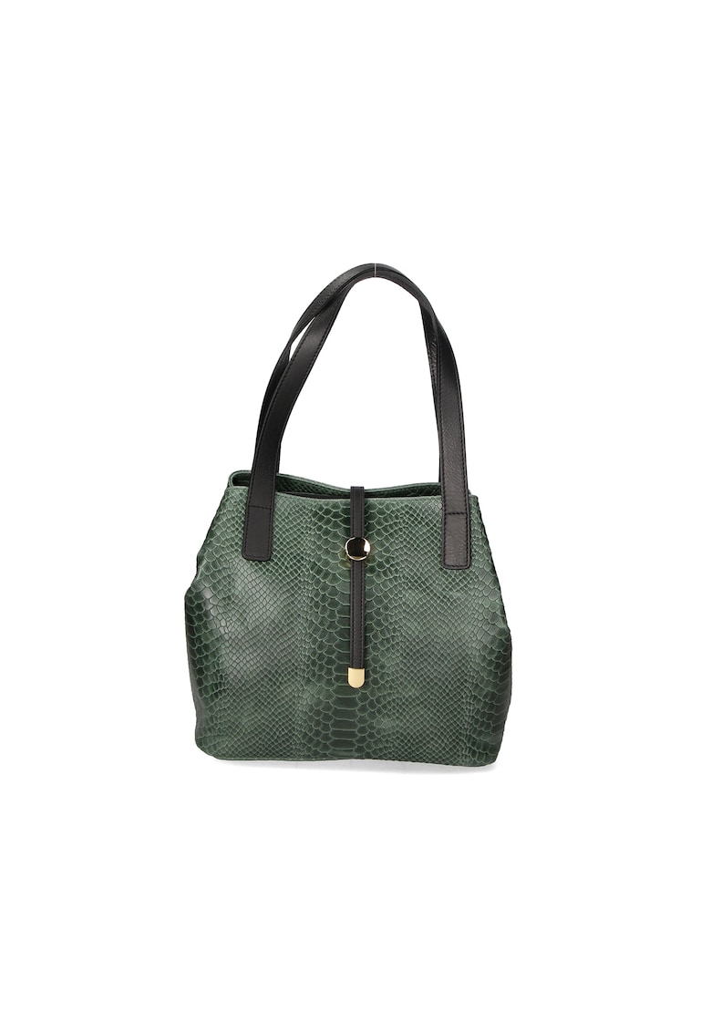 Geanta bucket din piele cu model piele de reptila - Verde inchis
