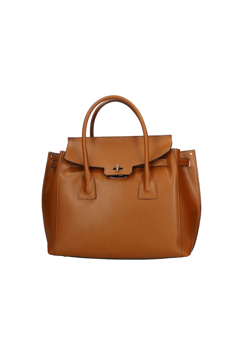 Geanta de piele cu bareta de umar - Caramel