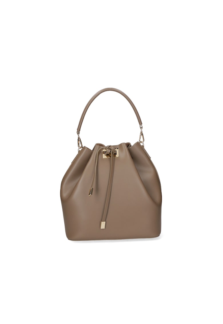 Geanta de piele cu bareta - Maro taupe