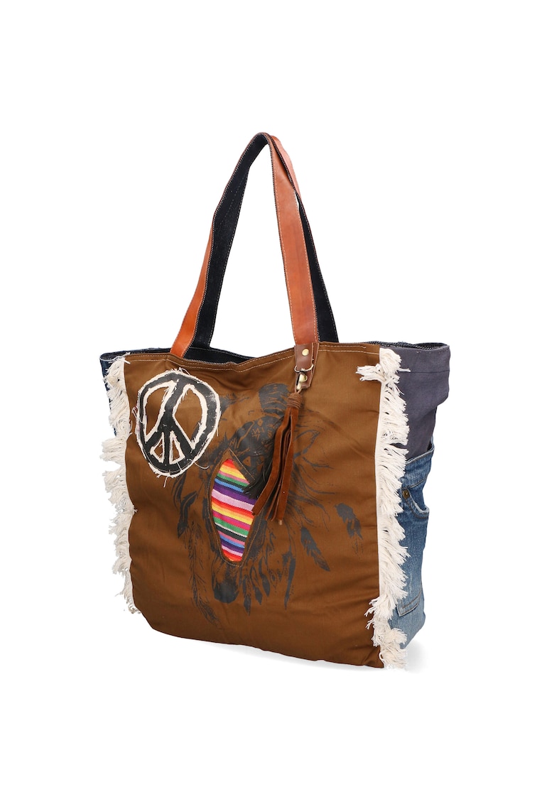 Geanta shopper cu detalii de denim