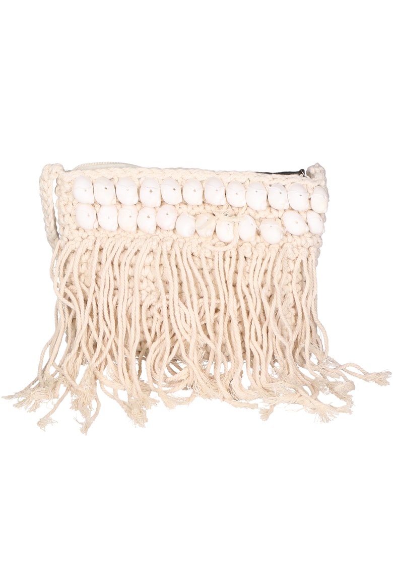 Geanta crossbody tesuta - cu franjuri - Bej