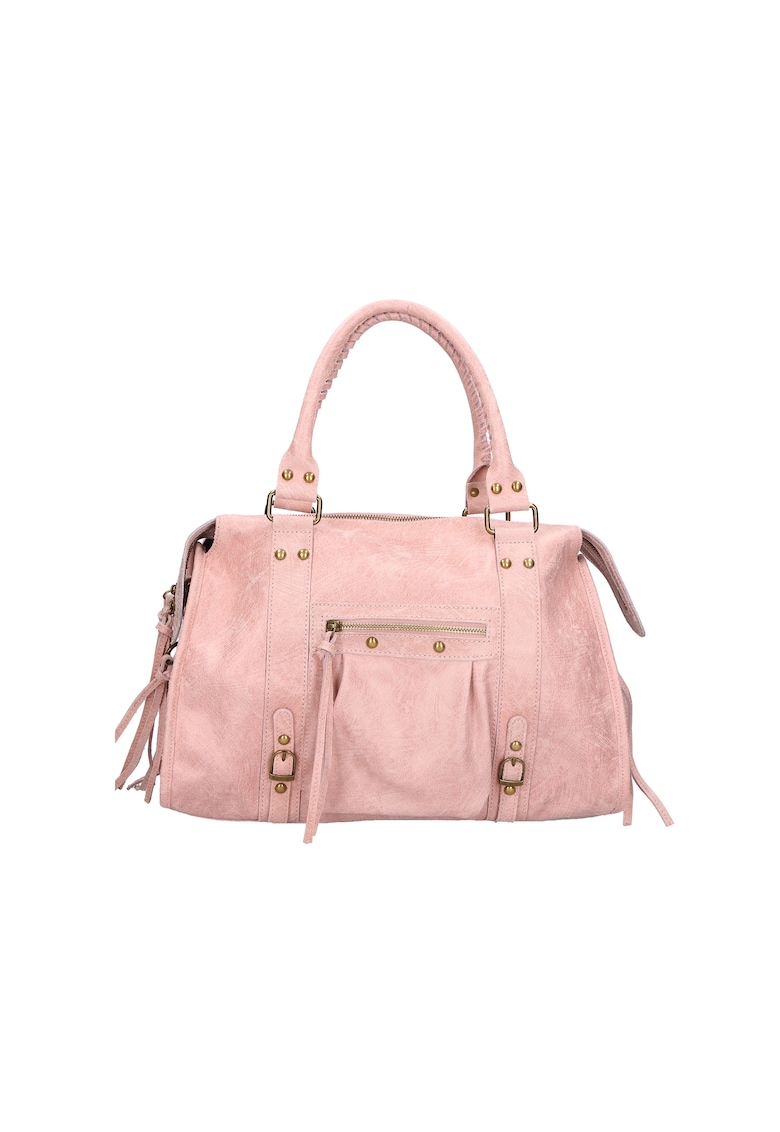 Geanta din piele cu manere in partea de sus Elara - Roz