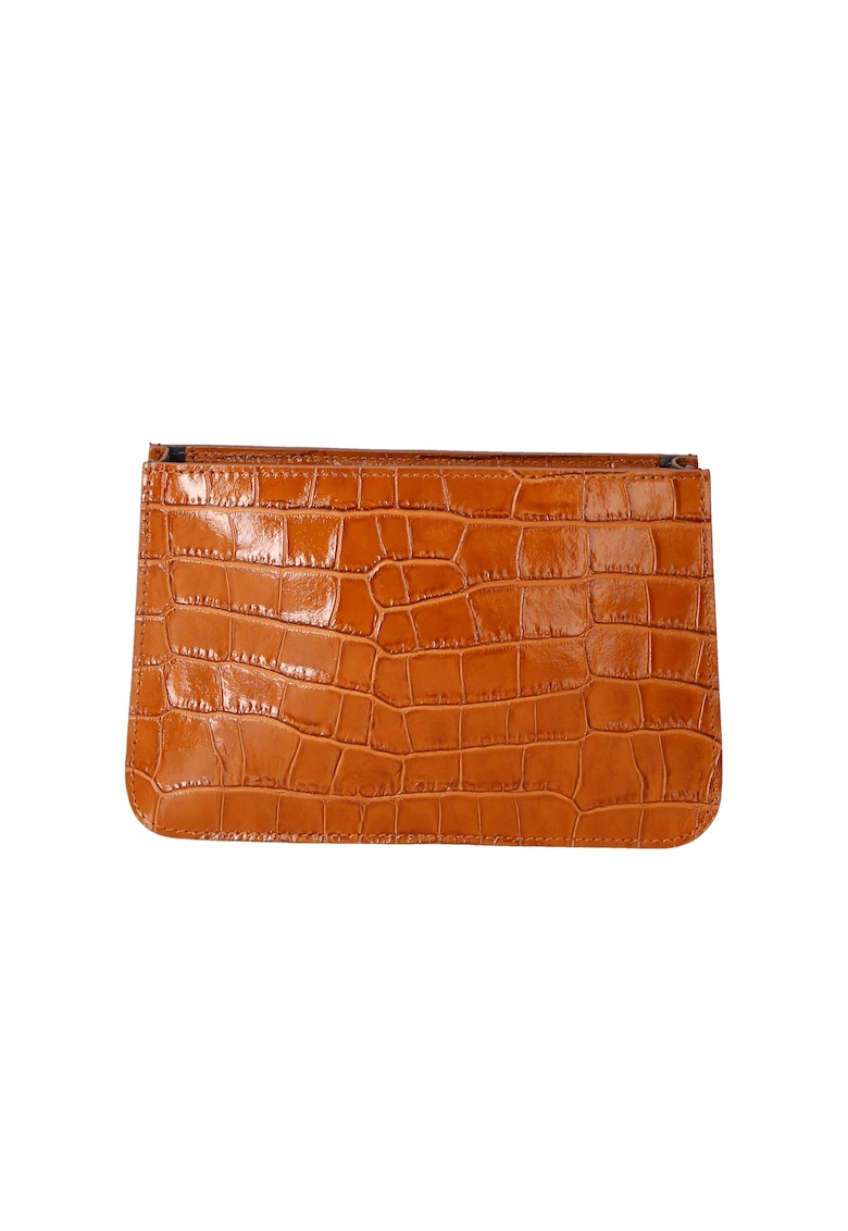 Geanta crossbody de piele cu aspect de piele de crocodil 25569 - Caramel