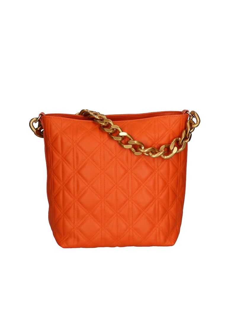 Geanta crossbody de piele cu garnituri cusute - Portocaliu