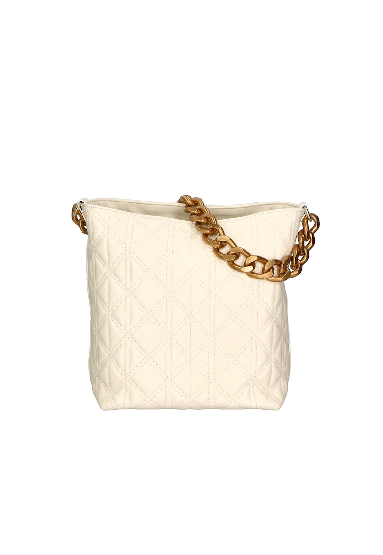 Geanta crossbody de piele cu garnituri cusute - Alb fildes