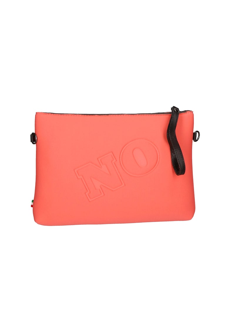 Geanta crossbody cu fermoar si text in relief