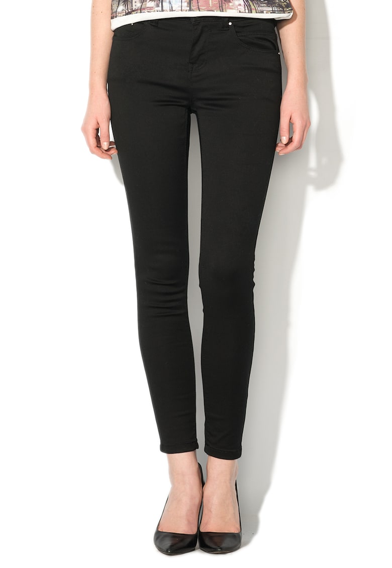 Pantaloni negri super skinny cu fermoar