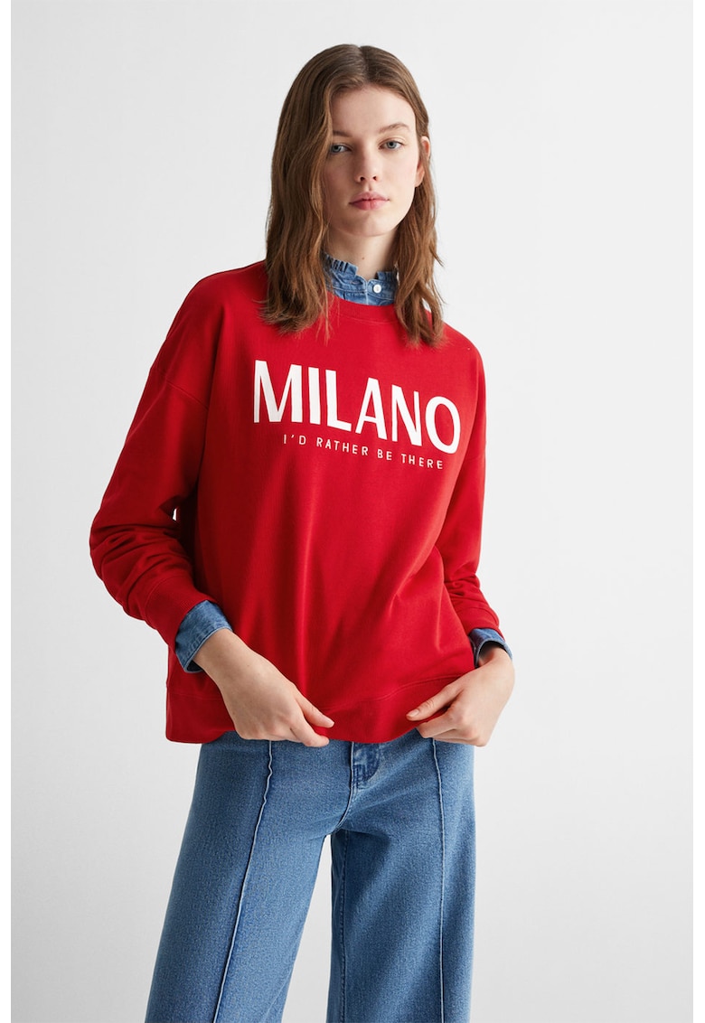 Bluza de trening din bumbac cu imprimeu text Milano