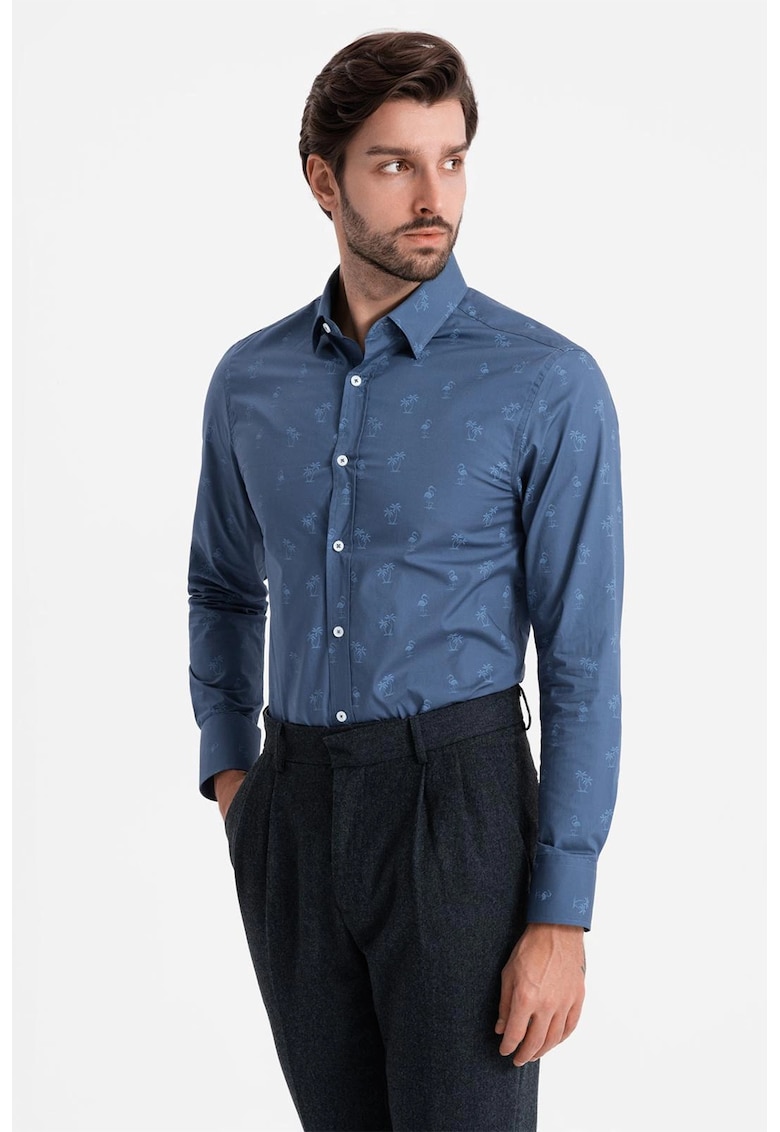 Camasa sim fit cu imprimeu - Bleumarin