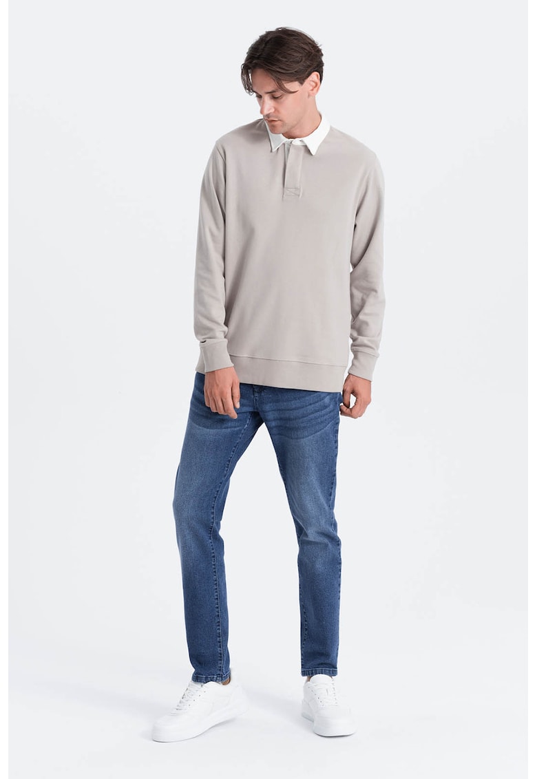 Ombre Bluza polo lejera de trening cu fenta cu nasturi - Gri deschis
