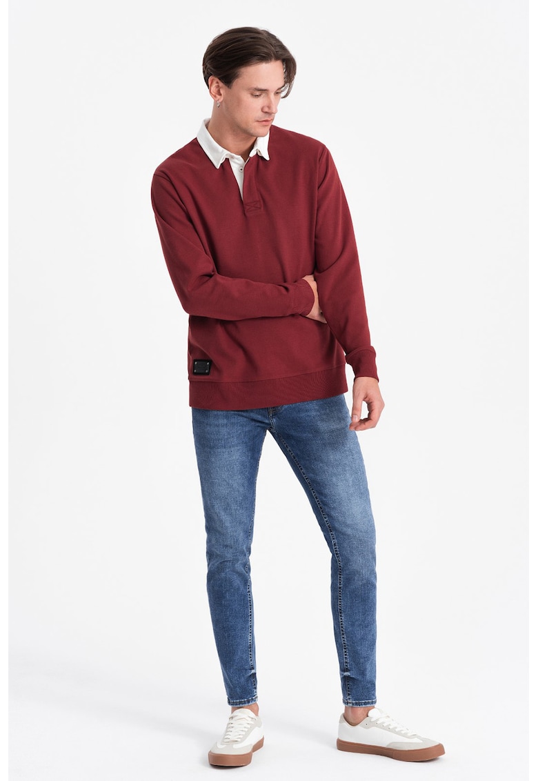 Bluza polo lejera de trening cu fenta cu nasturi - Visiniu