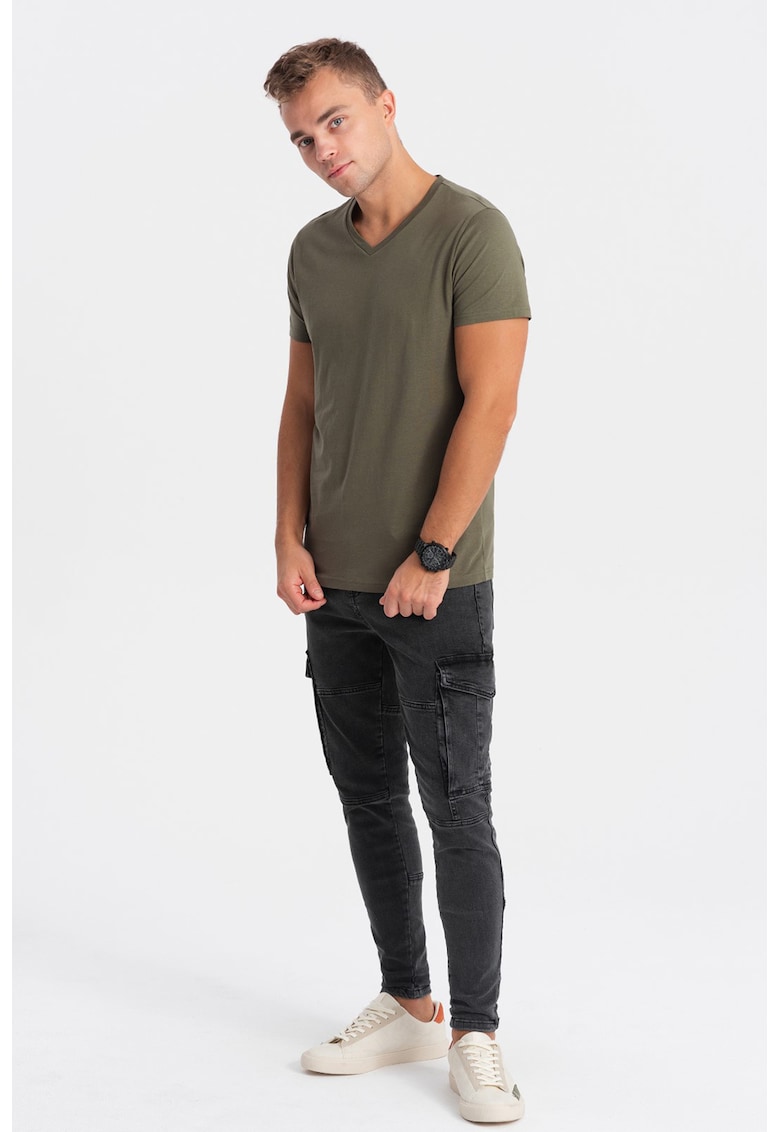 Tricou cu decolteu in V - Kaki