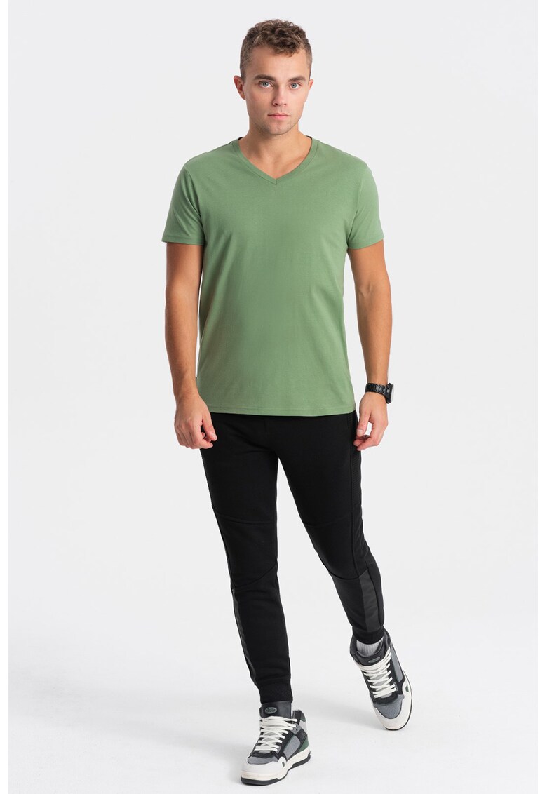 Tricou cu decolteu in V - Verde fistic