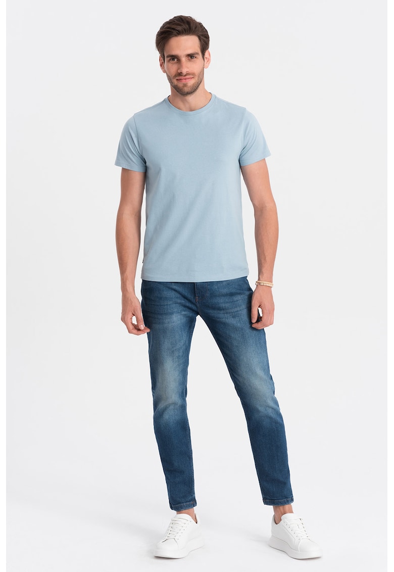 Tricou uni cu decolteu la baza gatului - Albastru pastel