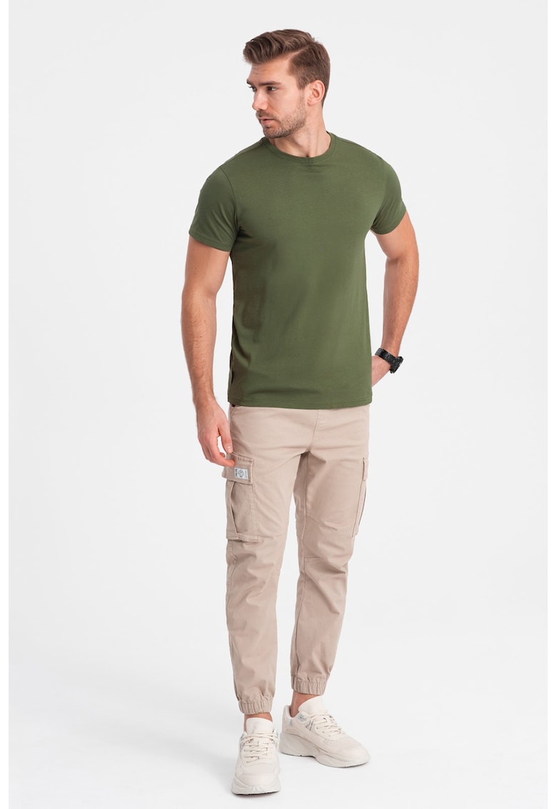Tricou uni cu decolteu la baza gatului - Kaki