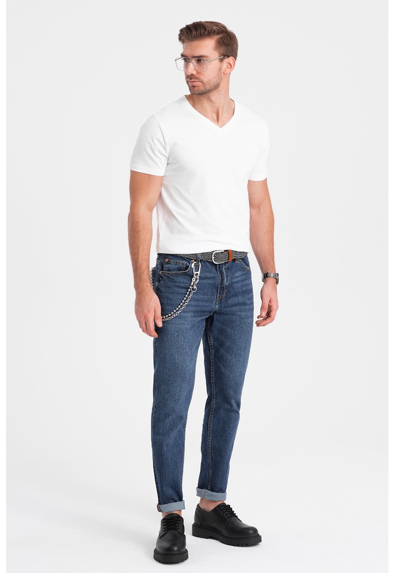 Ombre Tricou din amestec de bumbac cu decolteu in V - Alb