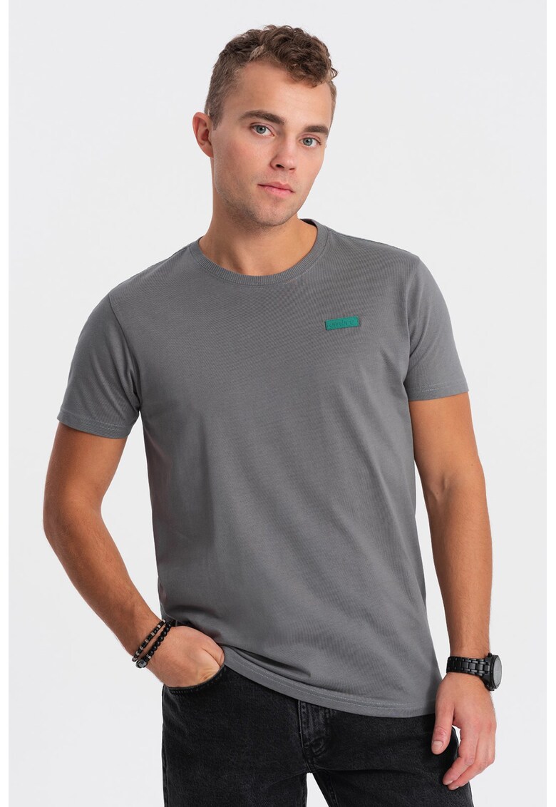 Tricou de bumbac cu decolteu la baza gatului