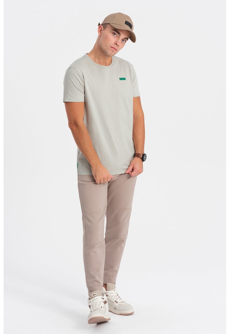 Tricou de bumbac cu decolteu la baza gatului - Gri deschis