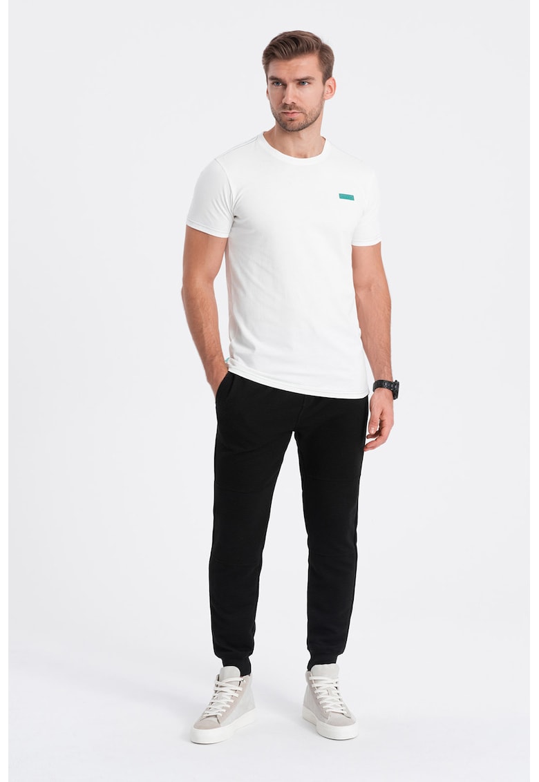 Ombre Tricou de bumbac cu decolteu la baza gatului - Alb