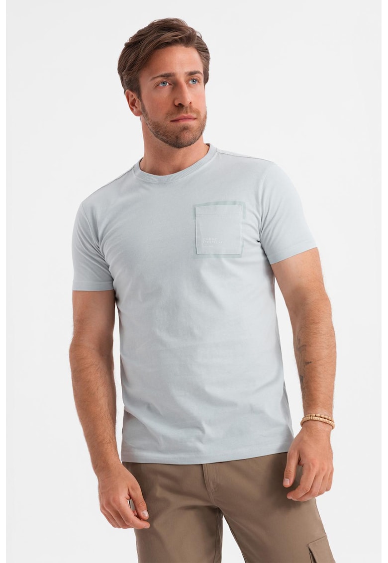 Ombre Tricou cu buzunar pe piept - Gri deschis