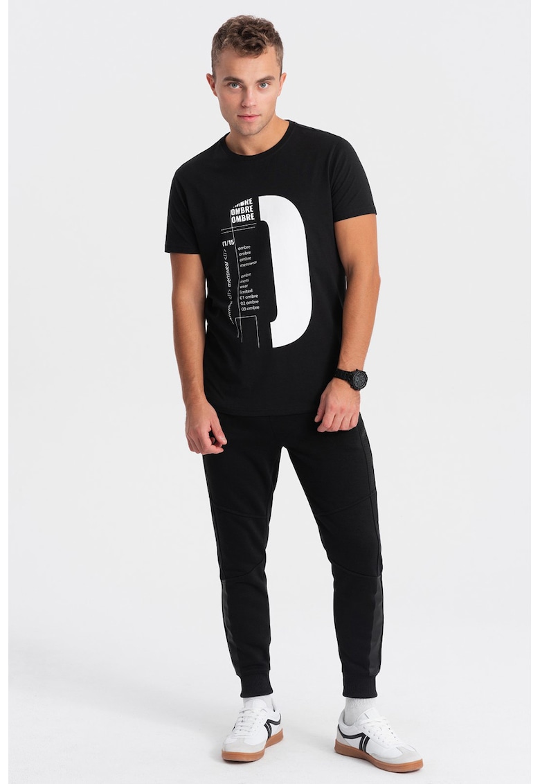 Ombre Tricou de bumbac cu logo supradimensionat - Alb/Negru