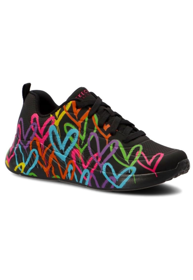 Pantofi sport de piele ecologica cu imprimeu contrastant Uno-Highlight Love - Negru