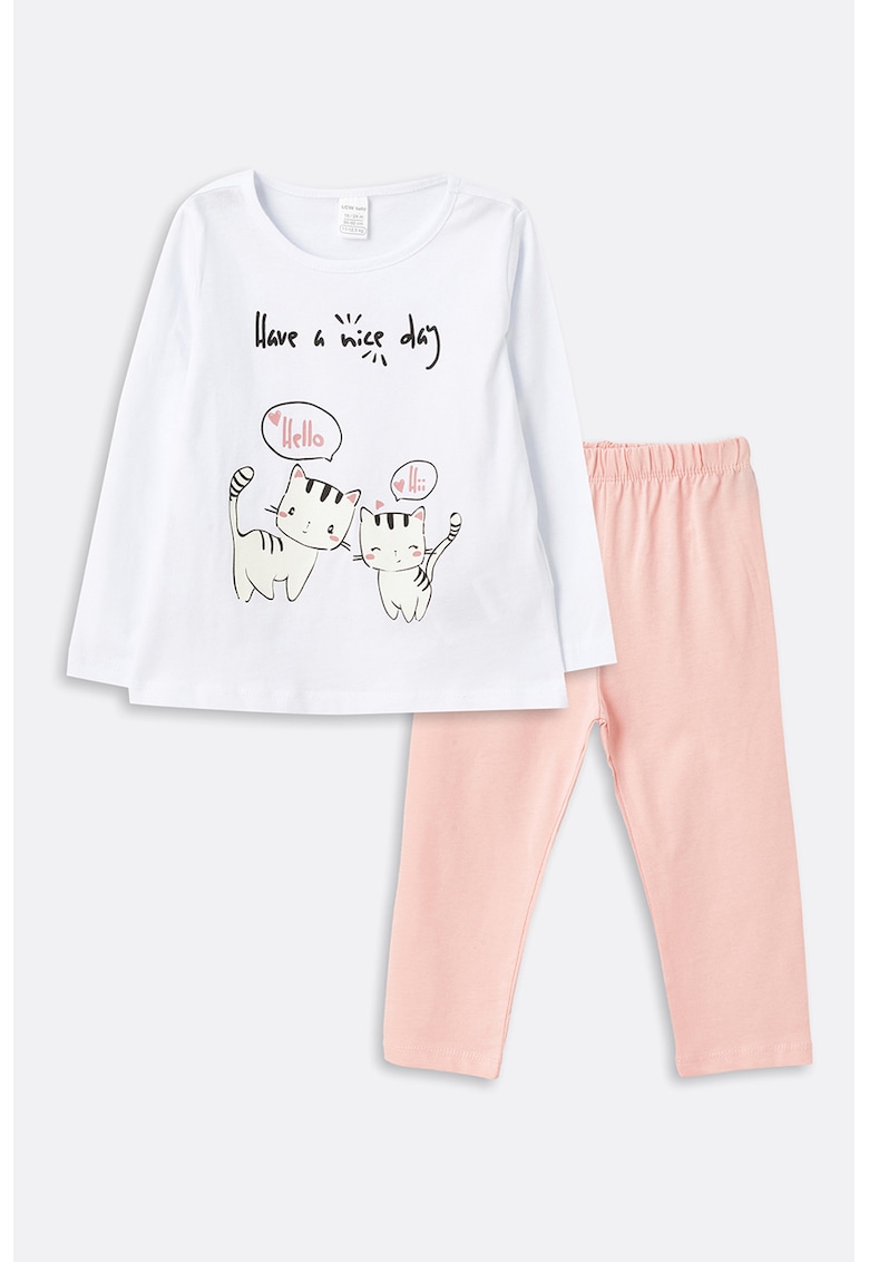 Pijama lunga din bumbac cu imprimeu