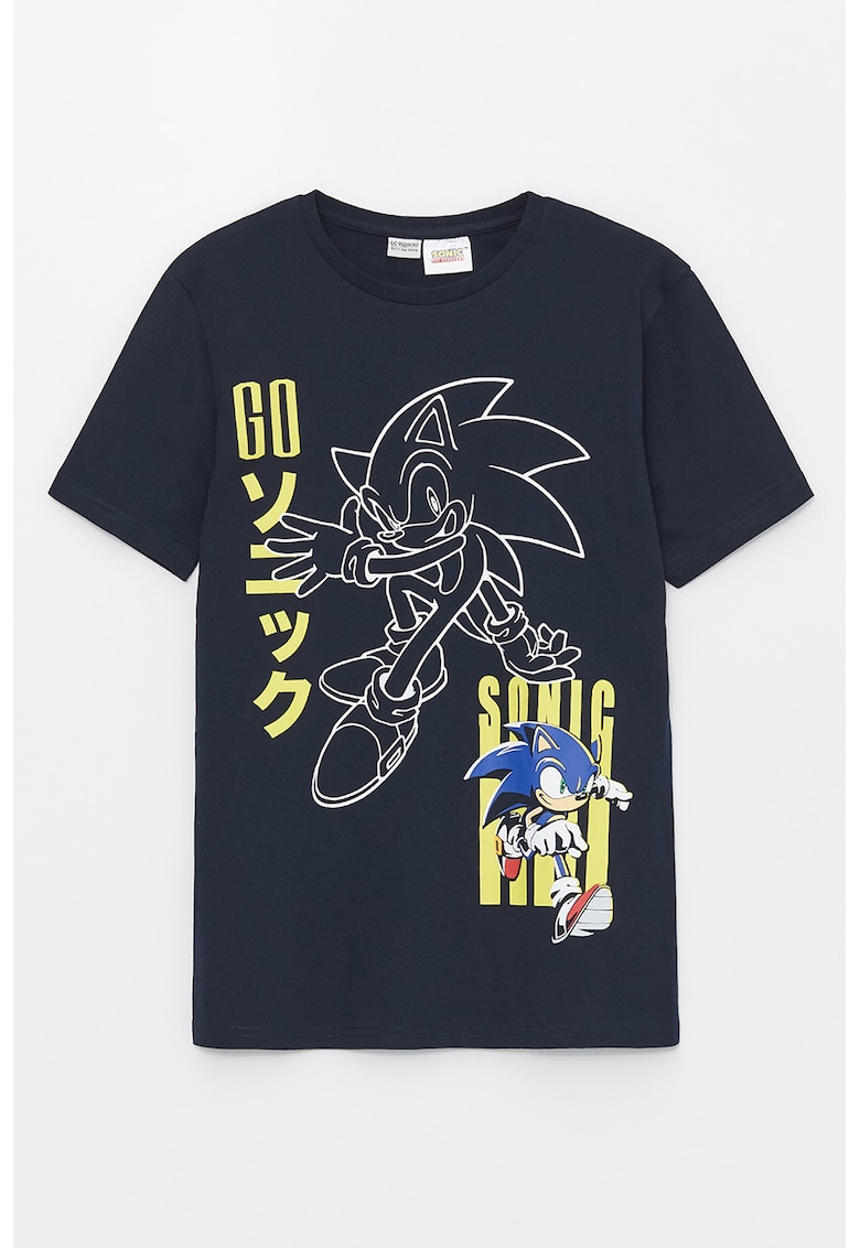 Tricou cu decolteu la baza gatului si imprimeu Sonic