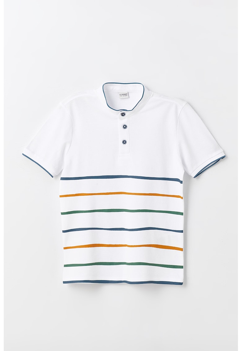 Tricou din bumbac pique cu guler tunica