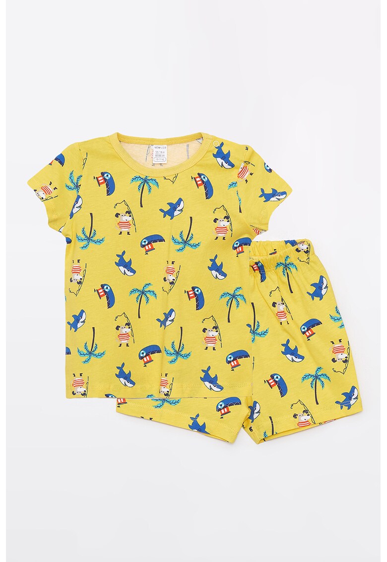 Set de tricou de bumbac si pantaloni scurti cu imrimeu grafic