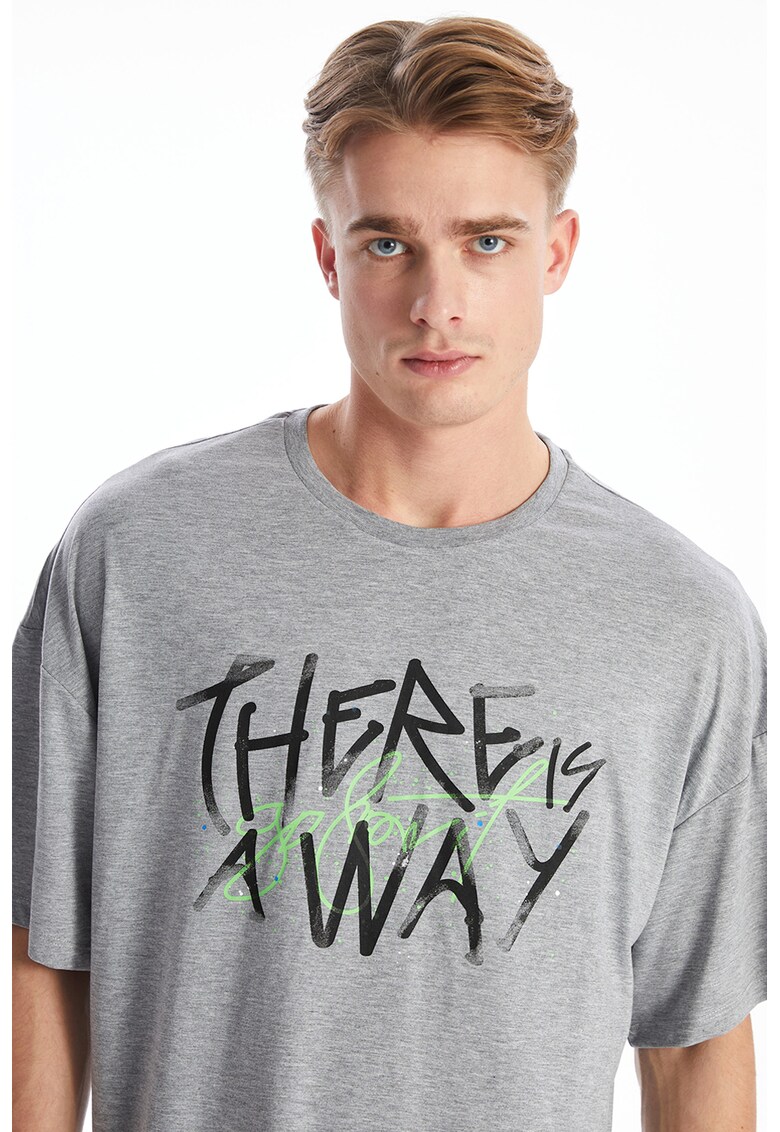 Tricou din amestec de bumbac cu imprimeu text