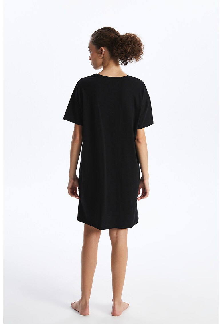 Rochie-tricou cu decolteu la baza gatului si imprimeu grafic