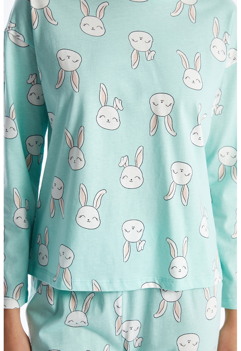 Pijama din bumbac cu imprimeu cu iepure
