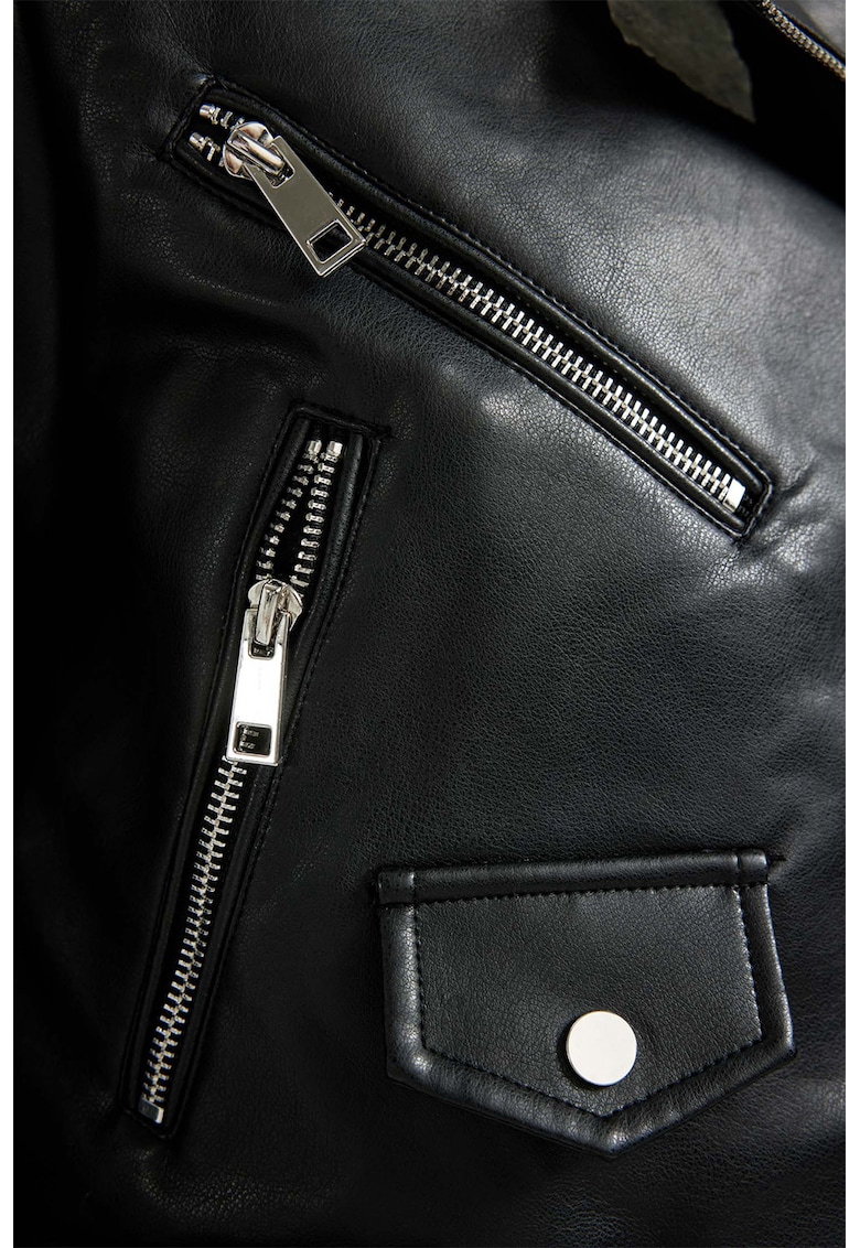 Jacheta biker supradimensionata de piele ecologica