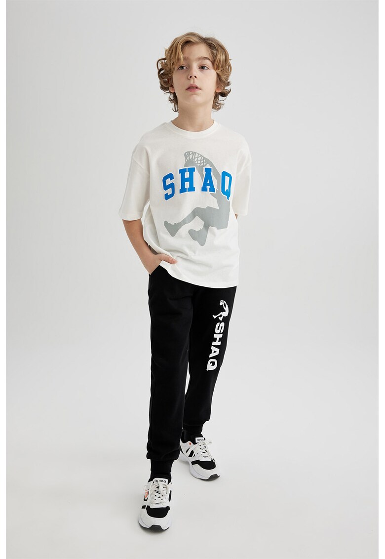 Pantaloni de trening din amestec de bumbac cu imprimeu text