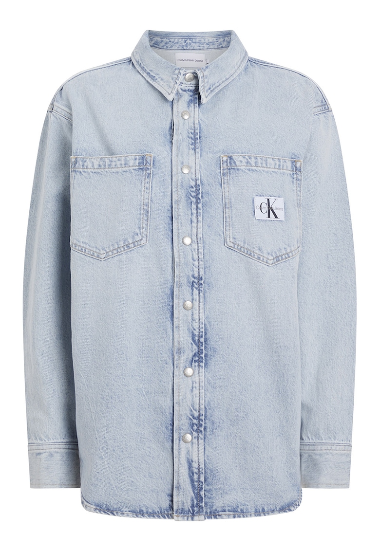 Camasa din denim cu aplicatie logo - Albastru deschis